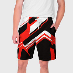 Шорты на шнурке мужские Бело-красные линии на чёрном фоне, цвет: 3D-принт