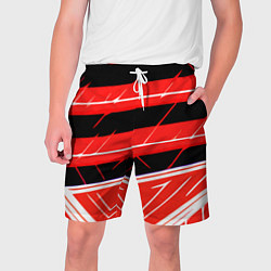 Шорты на шнурке мужские Чёрно-белые полосы на красном фоне, цвет: 3D-принт