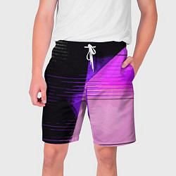 Шорты на шнурке мужские Горизонтальные полосы на чёрно-розовом фоне, цвет: 3D-принт