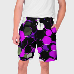 Мужские шорты Розово-белые шестиугольники на чёрном фоне