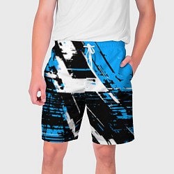 Мужские шорты Diagonal black and white stripes on a blue backgro