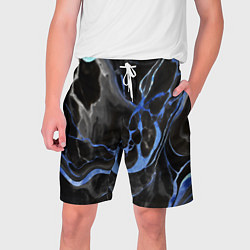 Мужские шорты Синие флюиды на чёрном фоне