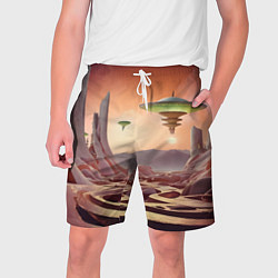 Шорты на шнурке мужские Фантастический инопланетный город, цвет: 3D-принт
