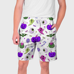 Шорты на шнурке мужские Halloween purple pumpkin pattern, цвет: 3D-принт