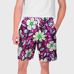 Шорты на шнурке мужские Цветочный розовый витраж, цвет: 3D-принт