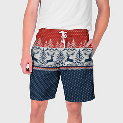 Шорты на шнурке мужские Вязаный узор с оленями, цвет: 3D-принт