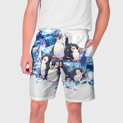Шорты на шнурке мужские Пингвины и лёд, цвет: 3D-принт