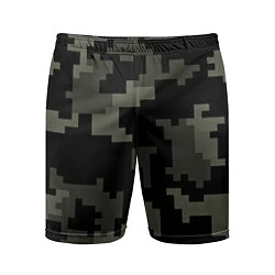 Мужские спортивные шорты Камуфляж пиксельный: черный/серый
