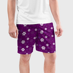 Шорты спортивные мужские Узор цветы на фиолетовом фоне, цвет: 3D-принт — фото 2