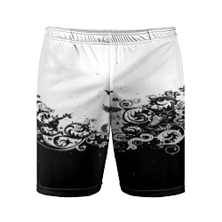 Шорты спортивные мужские Узоры линии черный белый чб, цвет: 3D-принт