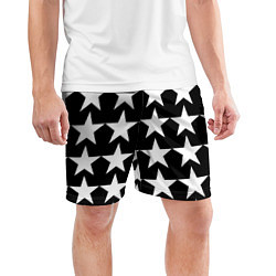 Шорты спортивные мужские Белые звёзды на чёрном фоне, цвет: 3D-принт — фото 2