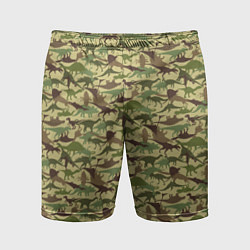 Шорты спортивные мужские Динозавры камуфляж, цвет: 3D-принт