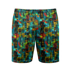 Шорты спортивные мужские Разноцветные штрихи на бирюзе, цвет: 3D-принт