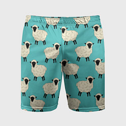 Мужские спортивные шорты Овечки паттерн на бирюзовом