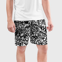 Шорты спортивные мужские Graffiti black on white, цвет: 3D-принт — фото 2
