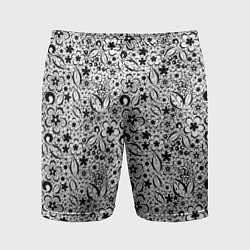 Шорты спортивные мужские Черное кружево цветочное, цвет: 3D-принт