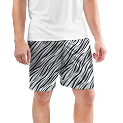 Шорты спортивные мужские Черно-белый полосатый тигровый, цвет: 3D-принт — фото 2