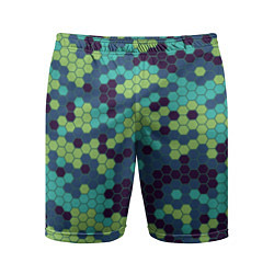 Шорты спортивные мужские Зеленые соты в мозаике, цвет: 3D-принт