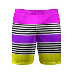 Шорты спортивные мужские Яркие неоновые полосы в сочетании с черно-белыми п, цвет: 3D-принт