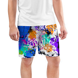 Шорты спортивные мужские Брызги и мазки разноцветных красок на белом фоне, цвет: 3D-принт — фото 2