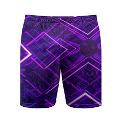 Шорты спортивные мужские Неоновые ромбы в абстракции - Фиолетовый, цвет: 3D-принт