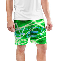 Шорты спортивные мужские Неоновые лучи и буквы - Зелёный, цвет: 3D-принт — фото 2