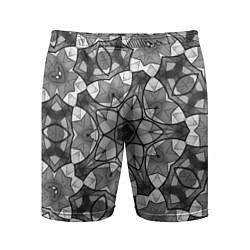 Шорты спортивные мужские Черно-белый геометрический мозаичный узор, цвет: 3D-принт