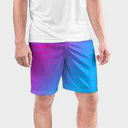 Шорты спортивные мужские Закат и капли, диагональный градиент с сеткой дотс, цвет: 3D-принт — фото 2