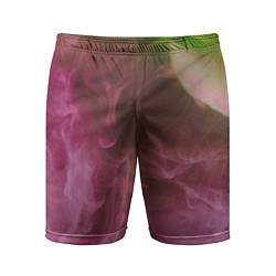 Шорты спортивные мужские Неоновый дым - Розовый и зелёный, цвет: 3D-принт