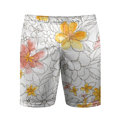 Мужские спортивные шорты Минималистическая цветочная композиция Watercolour