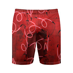 Шорты спортивные мужские Неоновые закрученные фонари - Красный, цвет: 3D-принт