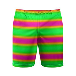Шорты спортивные мужские Зелено-малиновые мягкие размытые полосы, цвет: 3D-принт