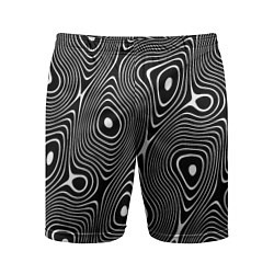 Шорты спортивные мужские Чёрно-белая стилизованная поверхность воды Wave pa, цвет: 3D-принт