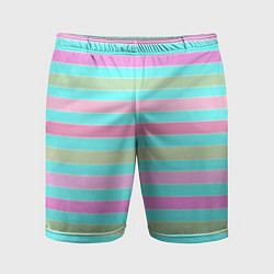 Шорты спортивные мужские Pink turquoise stripes horizontal Полосатый узор, цвет: 3D-принт