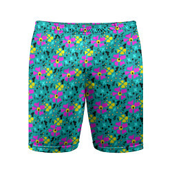 Мужские спортивные шорты Яркий цветочный узор на бирюзовом фоне