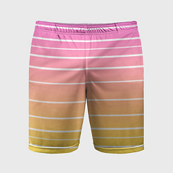 Шорты спортивные мужские Белые полосы на розовом и желтом градиенте, цвет: 3D-принт