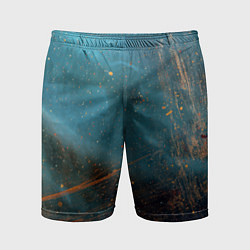 Шорты спортивные мужские Абстрактная тёмно-синяя краска с оранжевыми мазкам, цвет: 3D-принт