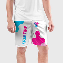 Шорты спортивные мужские Free Fire neon gradient style: символ и надпись ве, цвет: 3D-принт — фото 2