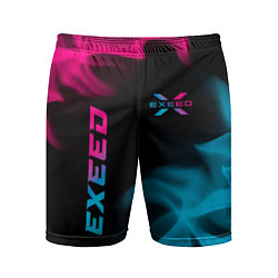 Мужские спортивные шорты Exeed - neon gradient: символ и надпись вертикальн