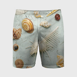 Шорты спортивные мужские Океанские ракушки и морские звёзды на песке, цвет: 3D-принт