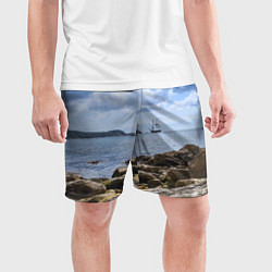 Шорты спортивные мужские Парусник на горизонте океана, цвет: 3D-принт — фото 2
