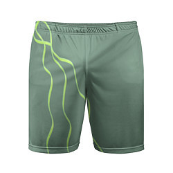 Шорты спортивные мужские Абстрактные зеленые линии на фоне цвета хаки, цвет: 3D-принт