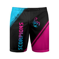 Шорты спортивные мужские Scorpions - neon gradient: надпись, символ, цвет: 3D-принт