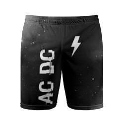Мужские спортивные шорты AC DC glitch на темном фоне: надпись, символ