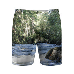Шорты спортивные мужские Течёт река в лесу, цвет: 3D-принт