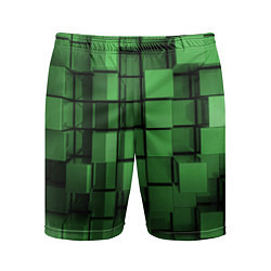Шорты спортивные мужские Киберпанк броня - Зелёный металлические кубы, цвет: 3D-принт