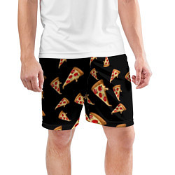 Шорты спортивные мужские Куски пиццы на черном фоне, цвет: 3D-принт — фото 2