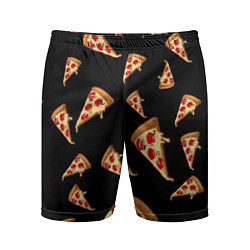 Мужские спортивные шорты Куски пиццы на черном фоне