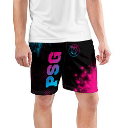 Шорты спортивные мужские PSG - neon gradient: надпись, символ, цвет: 3D-принт — фото 2