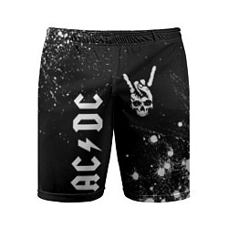 Мужские спортивные шорты AC DC и рок символ на темном фоне